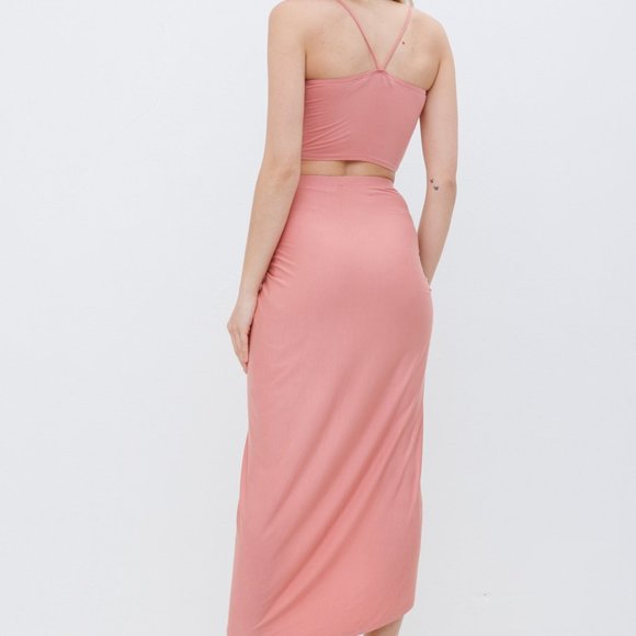 New 2 Piece set - Boho Dusty Peach Cinch Crop Top and Skirt set - Picture 4 of 8